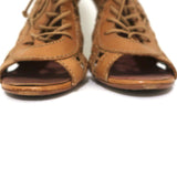 Alaia Lace-Up Peep Toe Booties Camel Leather Size 37 High Heel Ankle Boots - Celebrity Owned