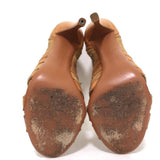 Alaia Lace-Up Peep Toe Booties Camel Leather Size 37 High Heel Ankle Boots - Celebrity Owned