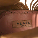 Alaia Lace-Up Peep Toe Booties Camel Leather Size 37 High Heel Ankle Boots - Celebrity Owned