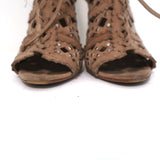 Alaia Studded Laser Cut Booties Blush Suede Size 35 Open Toe Ankle Boots - Celebrity Owned