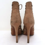 Alaia Studded Laser Cut Booties Blush Suede Size 35 Open Toe Ankle Boots - Celebrity Owned