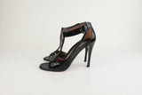 Alaia T-Strap Sandals Black Patent Leather Size 38.5 Open Toe Heel - Celebrity Owned