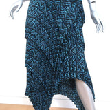 A.L.C. Asymmetric Midi Dress Kylia Blue/Black Pleated Printed Silk Size 6 NEW - Celebrity Owned