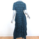 A.L.C. Asymmetric Midi Dress Kylia Blue/Black Pleated Printed Silk Size 6 NEW - Celebrity Owned