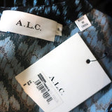 A.L.C. Asymmetric Midi Dress Kylia Blue/Black Pleated Printed Silk Size 6 NEW - Celebrity Owned