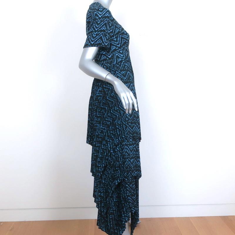 A.L.C. Asymmetric Midi Dress Kylia Blue/Black Pleated Printed Silk Size 6 NEW - Celebrity Owned