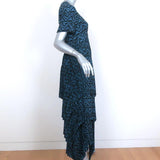 A.L.C. Asymmetric Midi Dress Kylia Blue/Black Pleated Printed Silk Size 6 NEW - Celebrity Owned