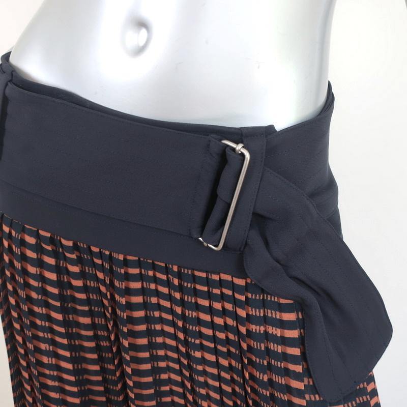 A.L.C. Belted Skirt Brown/Navy Printed Pleated Crepe Size 4 - Celebrity Owned