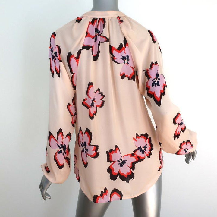 A.L.C. Blouse Jules Pink Floral Print Silk Size 0 Long Sleeve V-Neck Top - Celebrity Owned