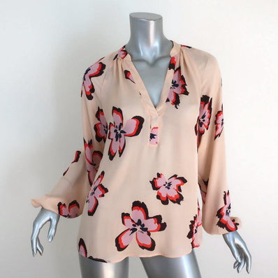 A.L.C. Blouse Jules Pink Floral Print Silk Size 0 Long Sleeve V-Neck Top - Celebrity Owned