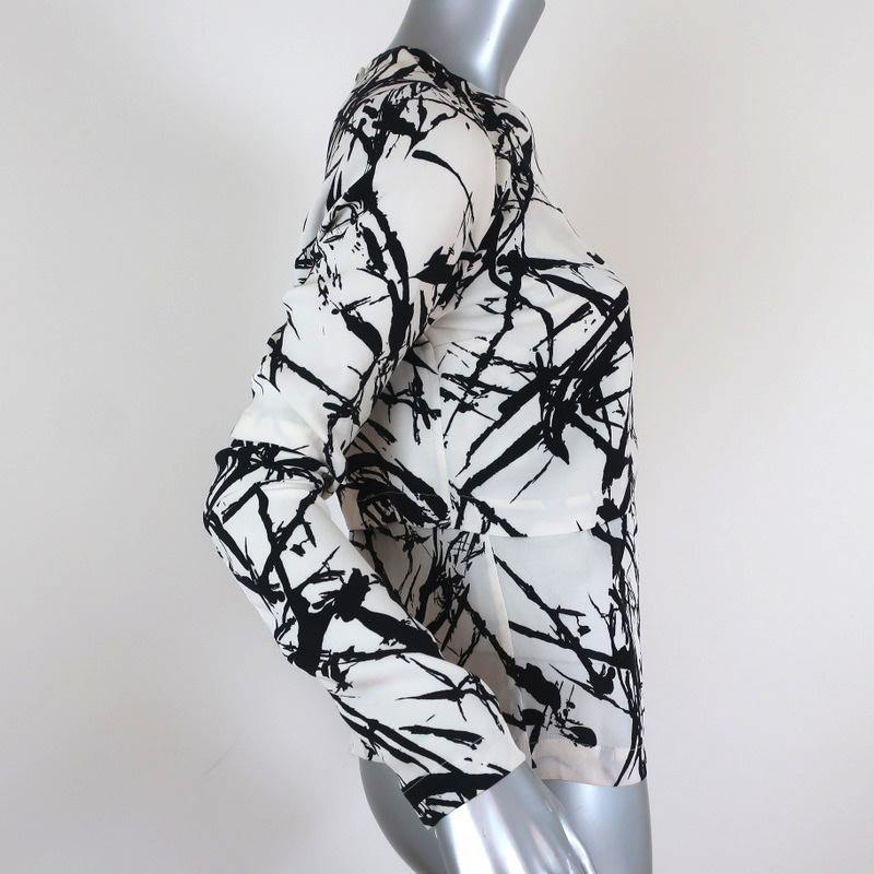 A.L.C. Blouse Presley White/Black Splatter Print Silk Size 4 Long Sleeve Top - Celebrity Owned