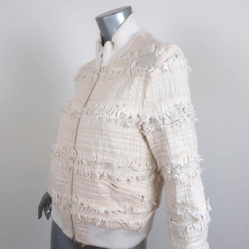 A.L.C. Bomber Jacket Judd Cream Fringe Tweed Size 8 - Celebrity Owned