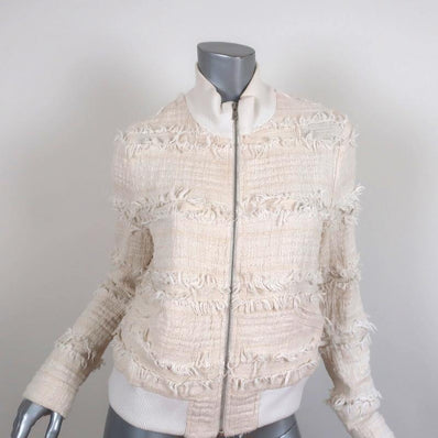 A.L.C. Bomber Jacket Judd Cream Fringe Tweed Size 8 - Celebrity Owned
