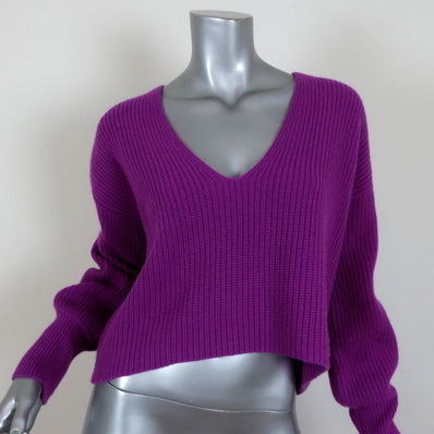 A.L.C. Cropped Sweater Melanie Orchid Merino Wool Ribbed Knit Size Extra Small - Celebrity Owned
