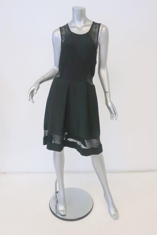 A.L.C. Dress Black Crochet-Inset Rayon Knit Size Large Sleeveless Fit &amp; Flare - Celebrity Owned