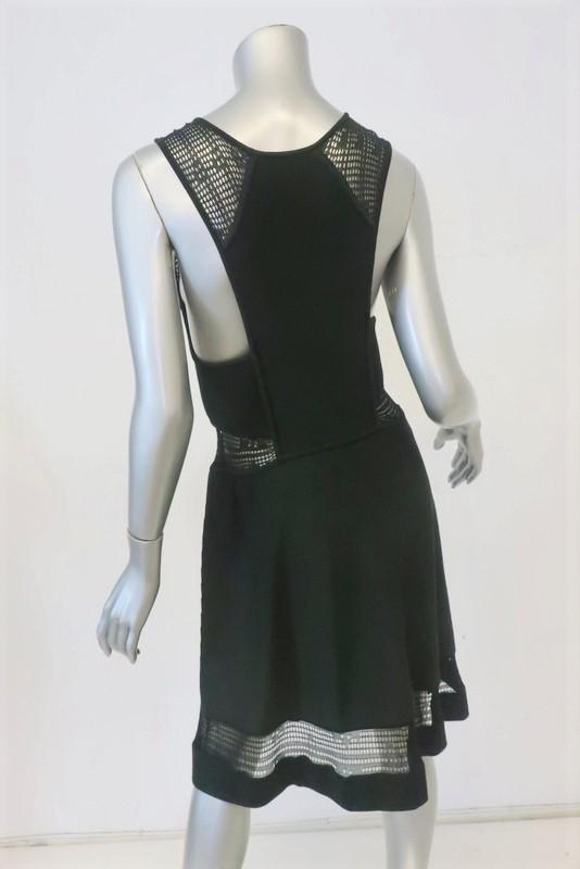 A.L.C. Dress Black Crochet-Inset Rayon Knit Size Large Sleeveless Fit &amp; Flare - Celebrity Owned