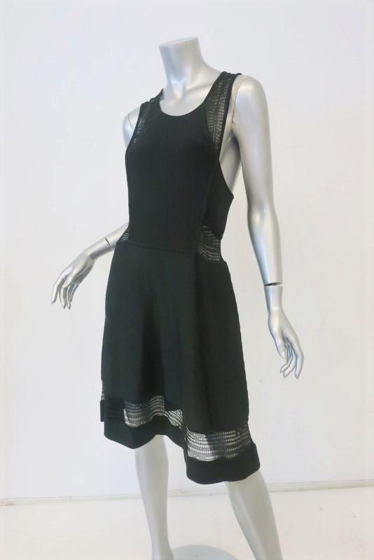A.L.C. Dress Black Crochet-Inset Rayon Knit Size Large Sleeveless Fit &amp; Flare - Celebrity Owned