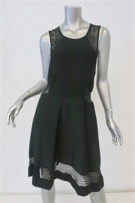 A.L.C. Dress Black Crochet-Inset Rayon Knit Size Large Sleeveless Fit &amp; Flare - Celebrity Owned
