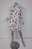 A.L.C. Dress Rori White Floral Print Silk Size 4 Long Sleeve Drawstring-Waist - Celebrity Owned