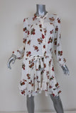 A.L.C. Dress Rori White Floral Print Silk Size 4 Long Sleeve Drawstring-Waist - Celebrity Owned