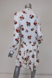 A.L.C. Dress Rori White Floral Print Silk Size 4 Long Sleeve Drawstring-Waist - Celebrity Owned
