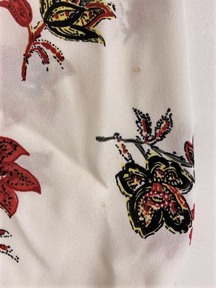 A.L.C. Dress Rori White Floral Print Silk Size 4 Long Sleeve Drawstring-Waist - Celebrity Owned