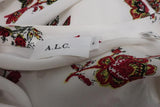 A.L.C. Dress Rori White Floral Print Silk Size 4 Long Sleeve Drawstring-Waist - Celebrity Owned