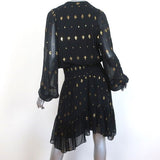 A.L.C. Dress Sidney Black/Gold Metallic Flocked Chiffon Size 10 Long Sleeve - Celebrity Owned