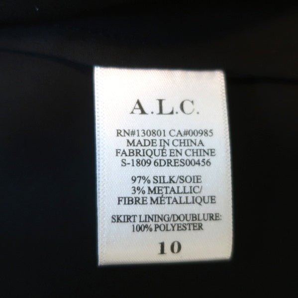 A.L.C. Dress Sidney Black/Gold Metallic Flocked Chiffon Size 10 Long S Celebrity Owned A.L.C. Dress Sidney Black/Gold Metallic Flocked Chiffon Size 10 Long S Celebrity Owned