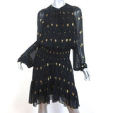 A.L.C. Dress Sidney Black/Gold Metallic Flocked Chiffon Size 10 Long Sleeve - Celebrity Owned