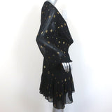 A.L.C. Dress Sidney Black/Gold Metallic Flocked Chiffon Size 10 Long Sleeve - Celebrity Owned