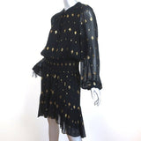 A.L.C. Dress Sidney Black/Gold Metallic Flocked Chiffon Size 10 Long Sleeve - Celebrity Owned