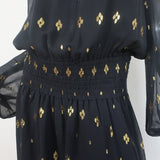 A.L.C. Dress Sidney Black/Gold Metallic Flocked Chiffon Size 10 Long Sleeve - Celebrity Owned