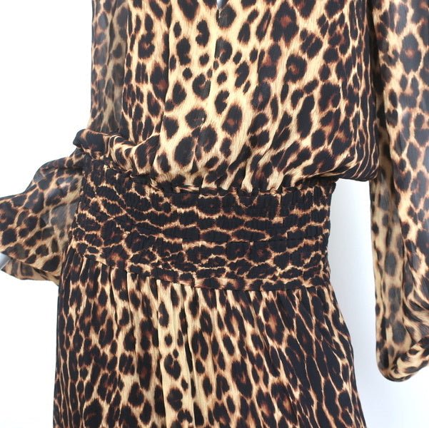 A.L.C. Dress Sidney Leopard Print Smocked Chiffon Size 10 Long Sleeve NEW - Celebrity Owned