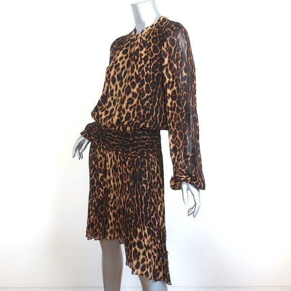 A.L.C. Dress Sidney Leopard Print Smocked Chiffon Size 10 Long Sleeve NEW - Celebrity Owned