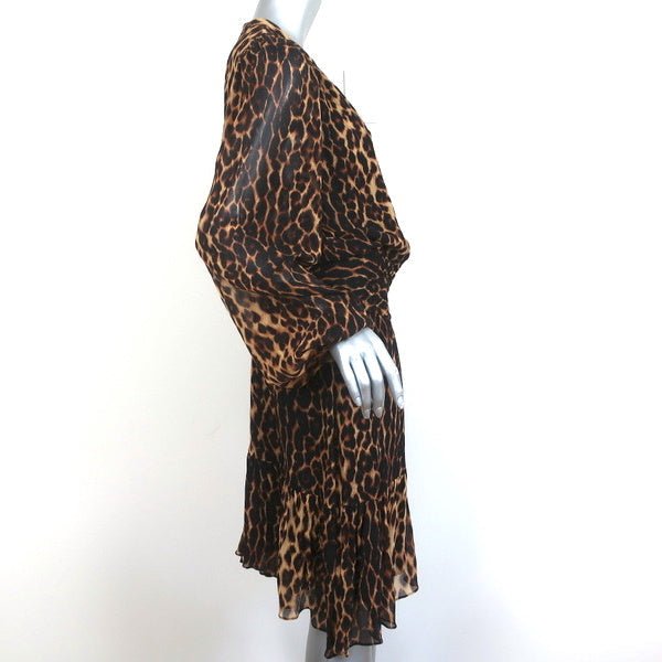 A.L.C. Dress Sidney Leopard Print Smocked Chiffon Size 10 Long Sleeve NEW - Celebrity Owned