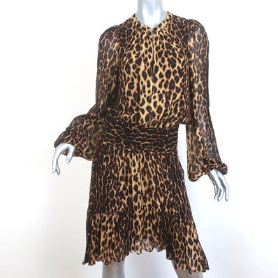 A.L.C. Dress Sidney Leopard Print Smocked Chiffon Size 10 Long Sleeve NEW - Celebrity Owned