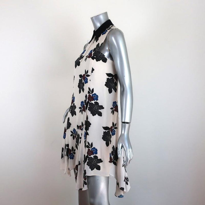 A.L.C. Dress White/Multi Floral Print Silk Crepe Size 2 Sleeveless Collared Mini - Celebrity Owned
