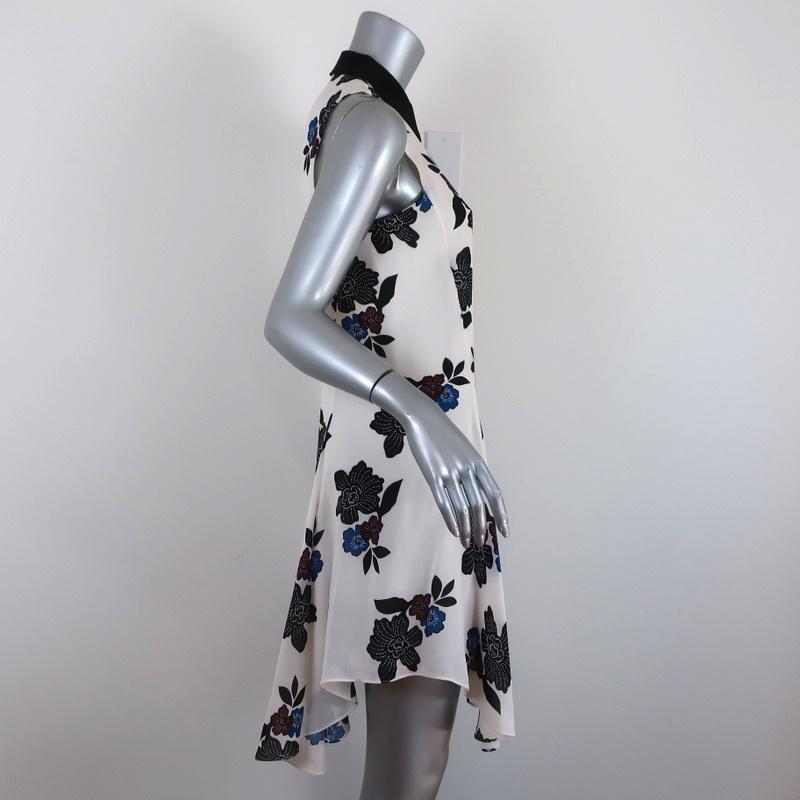 A.L.C. Dress White/Multi Floral Print Silk Crepe Size 2 Sleeveless Collared Mini - Celebrity Owned