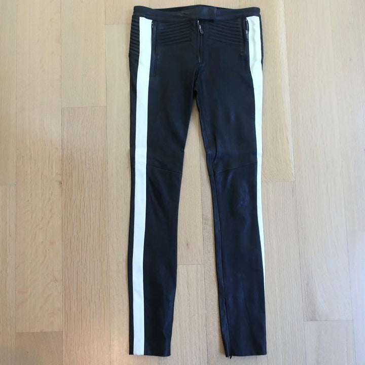 A.L.C. Hendon Stretch Leather Pants Black/Cream Size 2 - Celebrity Owned