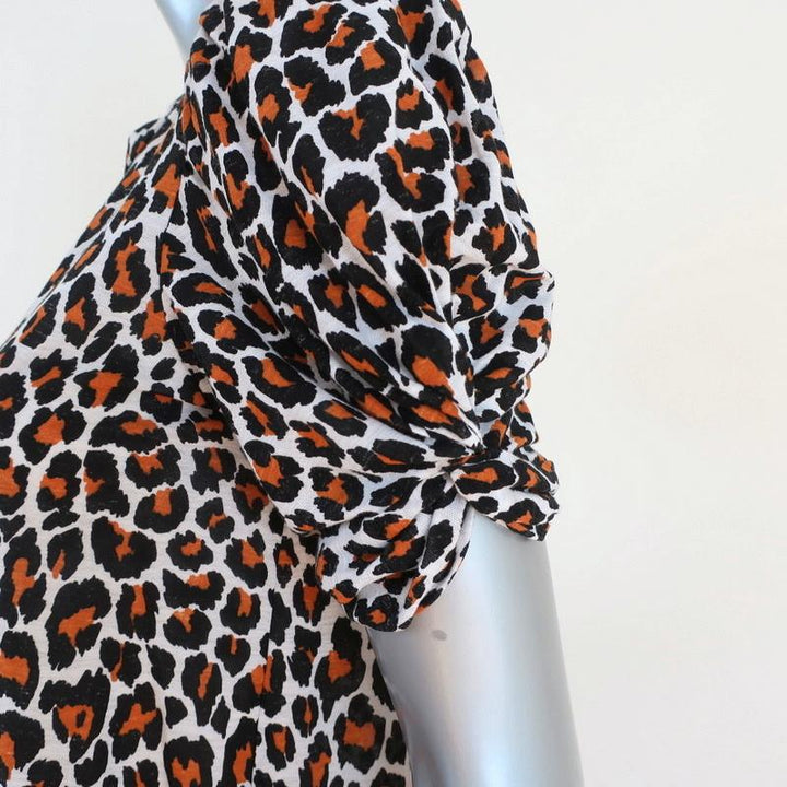 A.L.C. Kati Puff Sleeve Tee Leopard Print Cotton Size Small Short Sleeve Top - Celebrity Owned