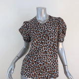 A.L.C. Kati Puff Sleeve Tee Leopard Print Cotton Size Small Short Sleeve Top - Celebrity Owned