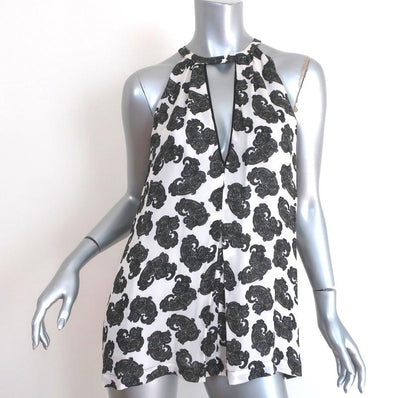 A.L.C. Keyhole Tank Top White Paisley Print Silk Size Small Sleeveless Blouse - Celebrity Owned