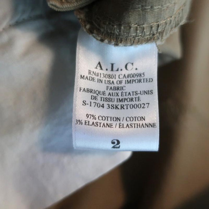 A.L.C. Lace-Up Mini Skirt Kylie Khaki Stretch Cotton Size 2 - Celebrity Owned