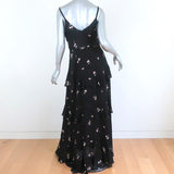 A.L.C. Maxi Dress Zaydena Black Floral Print Ruffled Silk Size 8 Spaghetti Strap - Celebrity Owned