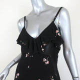 A.L.C. Maxi Dress Zaydena Black Floral Print Ruffled Silk Size 8 Spaghetti Strap - Celebrity Owned