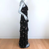A.L.C. Maxi Dress Zaydena Black Floral Print Ruffled Silk Size 8 Spaghetti Strap - Celebrity Owned