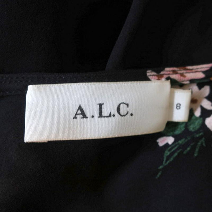 A.L.C. Maxi Dress Zaydena Black Floral Print Ruffled Silk Size 8 Spaghetti Strap - Celebrity Owned