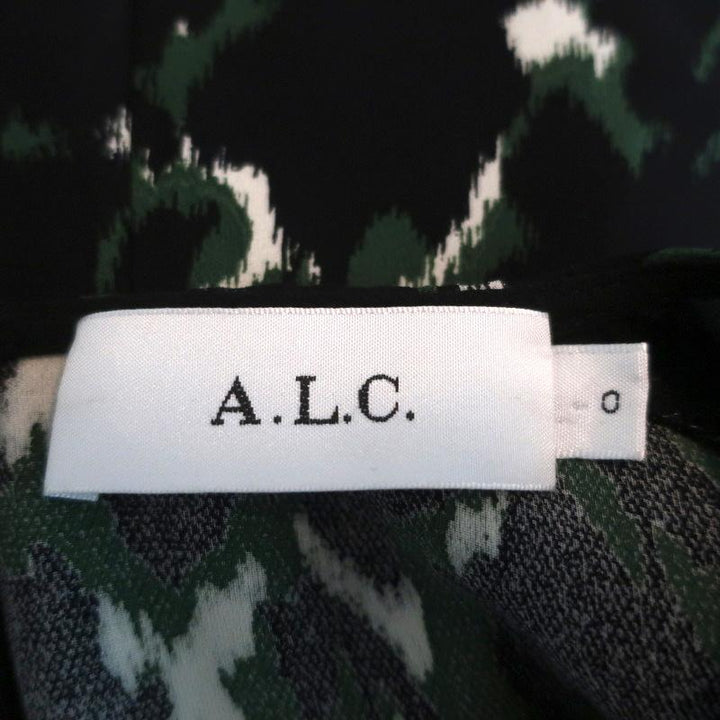 A.L.C. Mini Dress Trixie Black/Green Printed Silk Size 0 Bell Sleeve - Celebrity Owned