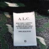 A.L.C. Mini Dress Trixie Black/Green Printed Silk Size 0 Bell Sleeve - Celebrity Owned
